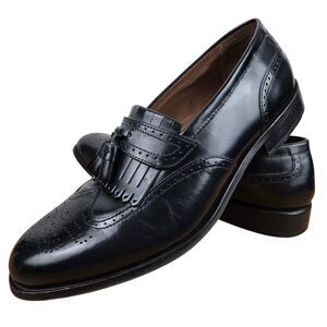Florsheim Brinson Kiltie Tassel Loafers Sz 9.5 D Wingtip Black Leather Shoes